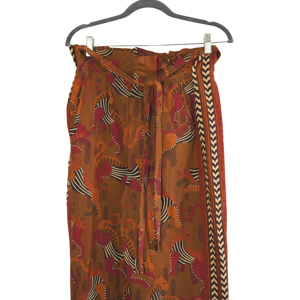 Farm Rio Anthropologie Tiger Print Wide Leg Paperbag Pants Rust Brown Small - Picture 2 of 9